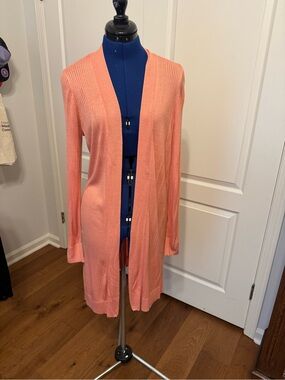 LOFT Coral Open-Front Longline Cardigan